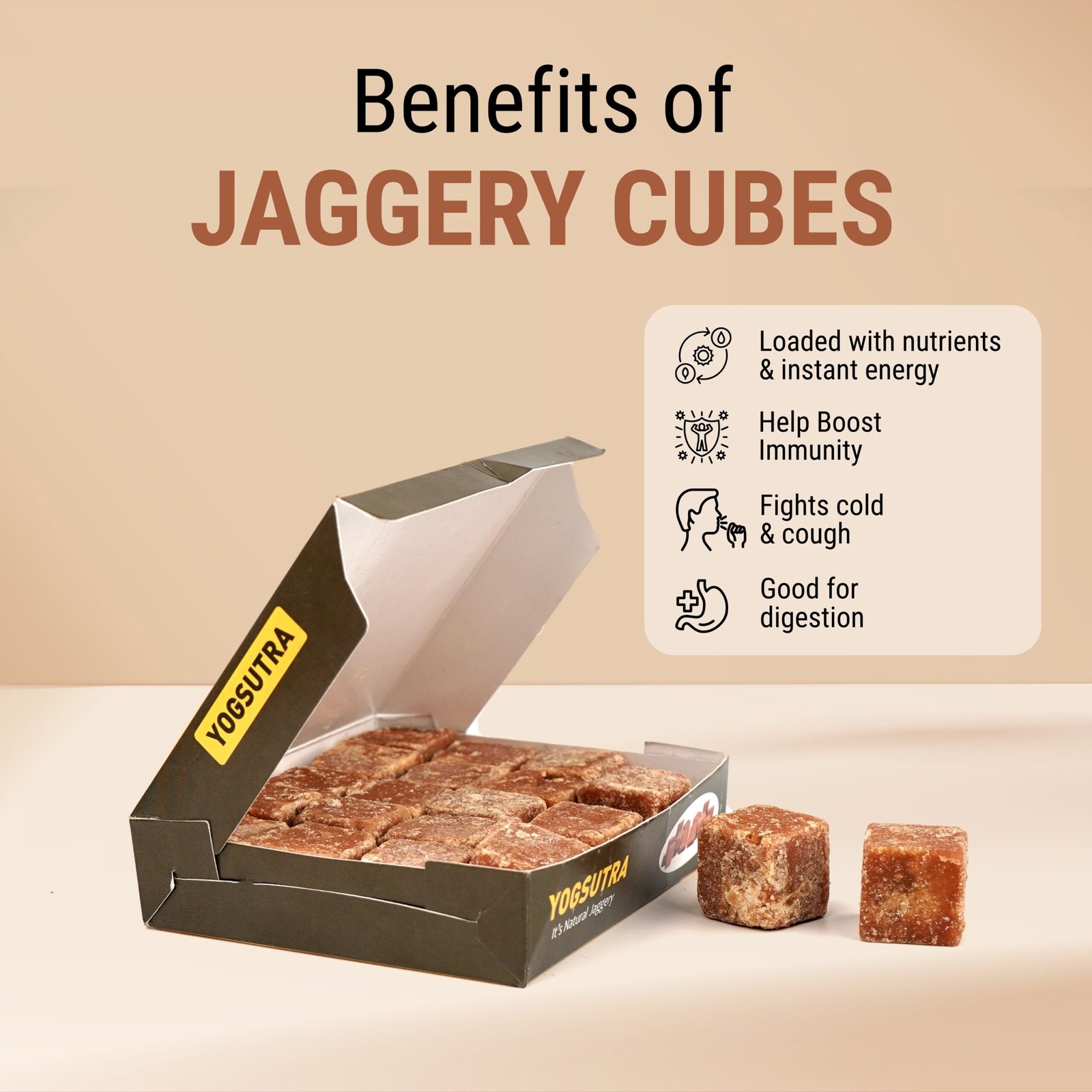 Yogsutra Organic Jaggery Cubes, 430g | 100% Natural, Unrefined & Chemical-Free Gur/Gud | Handcrafted Sugarcane Jaggery | Healthy Sugar Substitute - Image 2