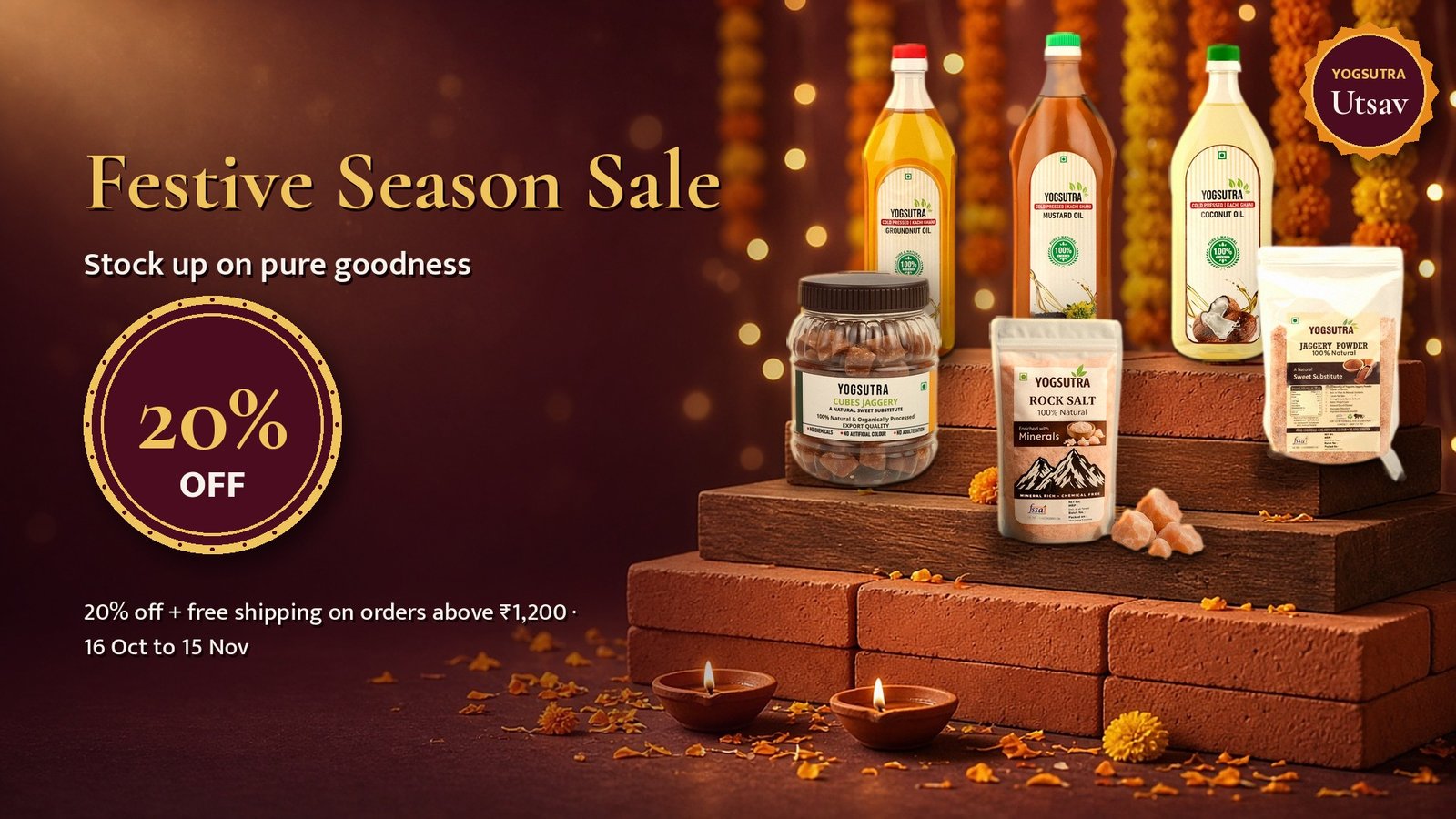Festive Season Sale: 20% off + free shipping on orders above ₹1,200, 16 Oct to 15 Nov