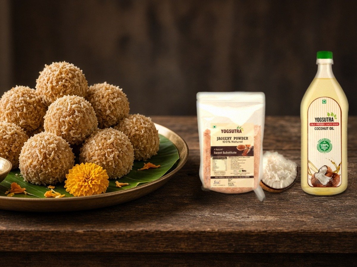 Nariyal Gur Ladoo (Coconut Jaggery Ladoo)
